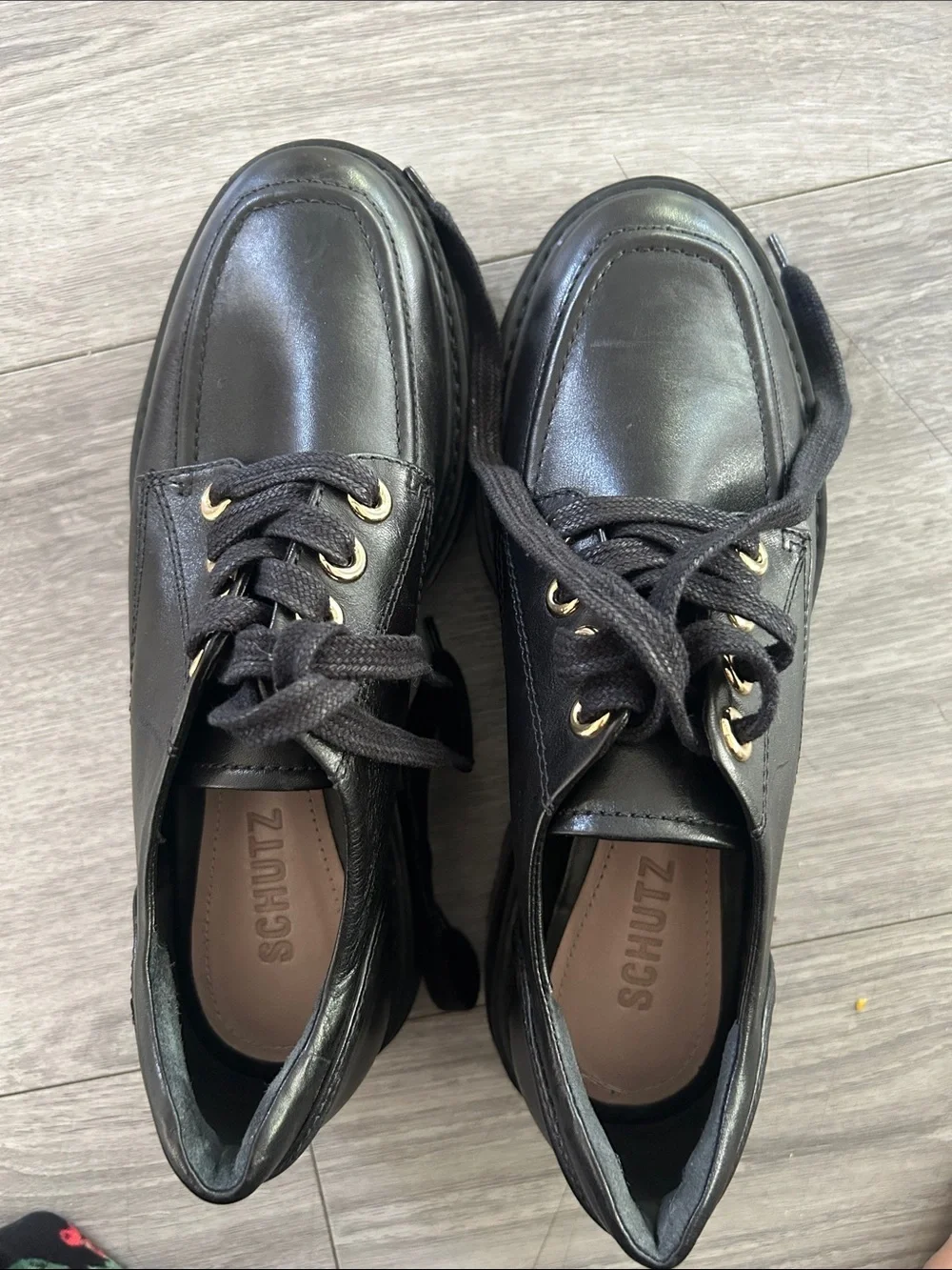 NWT SCHUTZ Black Bethie Platform Leather Oxfords Sz 7.5B